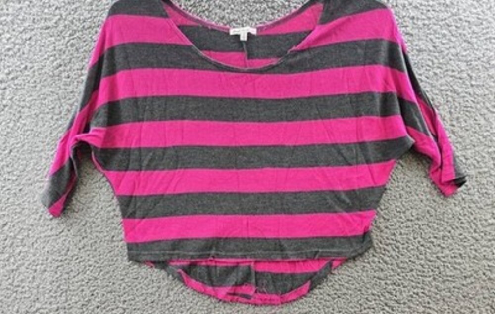 Charlotte Russe 3/4 Dolman Sleeve Striped Top Women's S Pink/Dark Gray Pullover